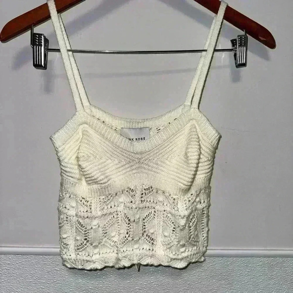 NWT! Pink Rose Crochet Knit Two Piece Set / Size XS / Cream - Picture 12 of 16